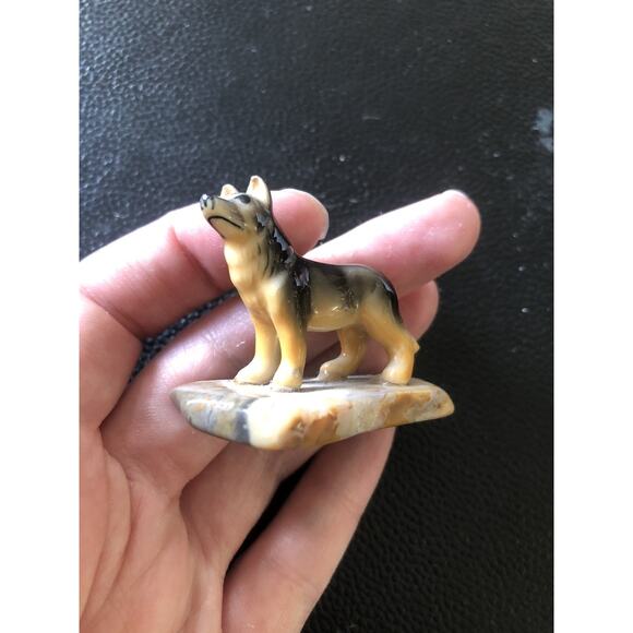 Vintage Miniature Porcelain German Shepard Dog Figurine On Stone - Picture 1 of 5